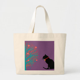 Tote Grande Bolsa de Gráfico de Gato Negro Jumbo Lilac