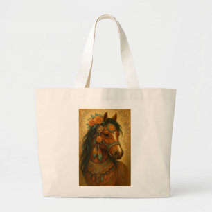 Tote Grande Bolsa de Impressão de Cavalo Reversível