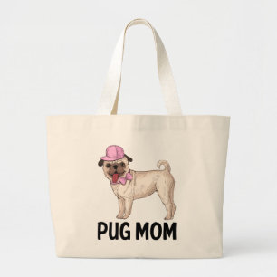 Tote Grande Bolsa de lona de desenho animado de cachorro Pug e