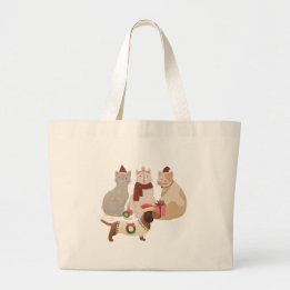 Tote Grande Bolsa de Natal Fofa com Gatos e Dachshund para o N