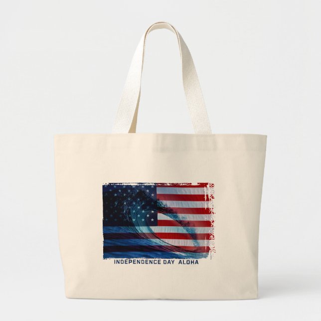 Tote Grande Bolsa de praia Wave Flag USA (Frente)