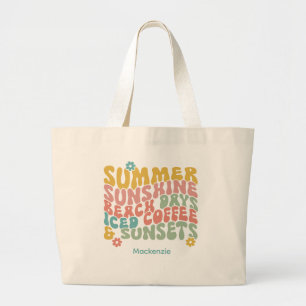Tote Grande Bolsa de Verão cor-de-rosa Nome Monograma Bagagem