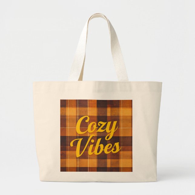 Tote Grande bolsa de Xadrez "Cozy Vibes" (Frente)