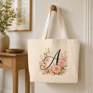 Tote Grande Bolsa Elegante Monograma Floral Rosa A Jumbo