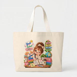 Tote Grande Bolsa Jumbo Kawaii Amigos de Volta à Escola