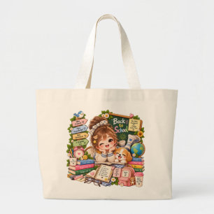 Tote Grande Bolsa Jumbo Kawaii Menina e Corgi Livros