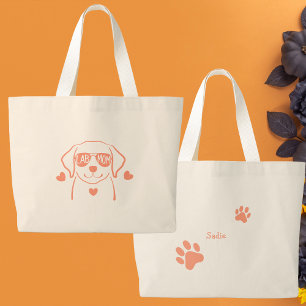 Tote Grande Bolsa Personalizada Mãe Labrador em Salmão Rosa