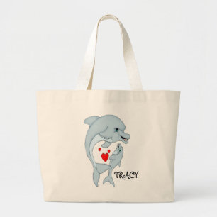 Tote Grande Bolsa personalizado de amor de golfinho