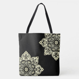 Tote Grande bolsa preto com medalhões creme