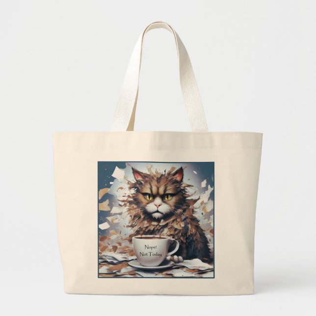 Tote Grande Cat Jumbo Bolsa com uma mensagem "Não Hoje" (Frente)