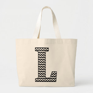 Tote Grande Chevron preto e branco "L" saco de bolsa do