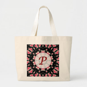 Tote Grande Corações cor-de-rosa do monograma P no bolsa pre