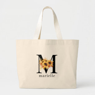 Tote Grande Girassóis Cores aquáticas Monogramas Bolsa Flora
