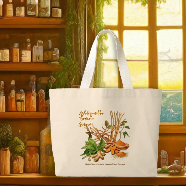 Tote Grande Herbal Bolsa Ashwagandha Turmeric Ginger (Criador carregado)