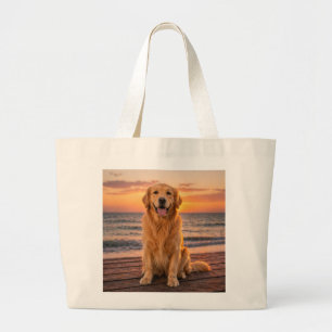 Tote Grande Hora Dourada com Golden Retriever - Bolsa Jumbo