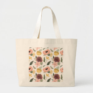 Tote Grande Ilustração de Flores de Jardim Aconchegante Bolsa
