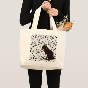 Tote Grande Jumbo I Adora Gatos Bolsa de Gráfico Branco e Pret