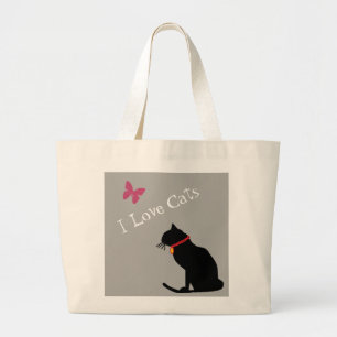 Tote Grande Jumbo I Ama Cinza De Gatos E Bolsa Gráfico Branco