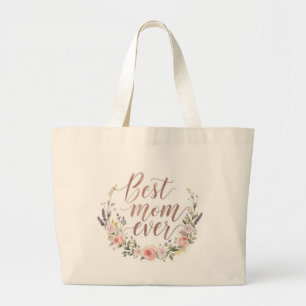 Tote Grande Melhor Mãe de Todas – Bolsa de Lona com Letra Flor