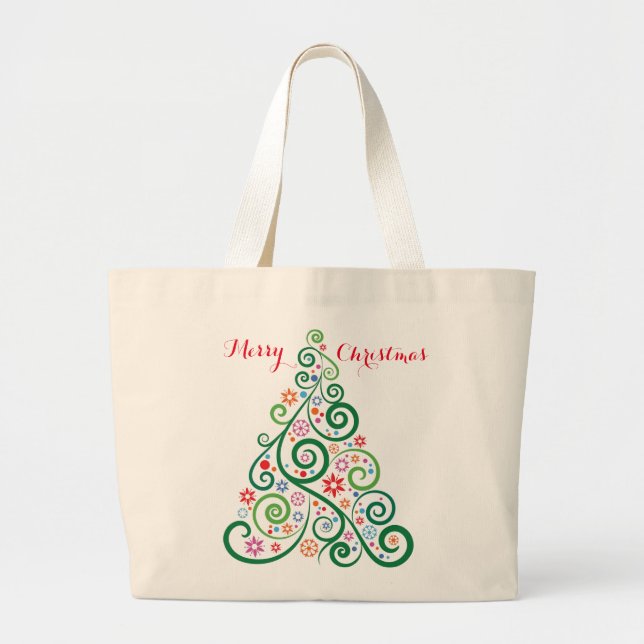 Tote Grande Merry Christmas Tree Jumbo Bolsa (Frente)