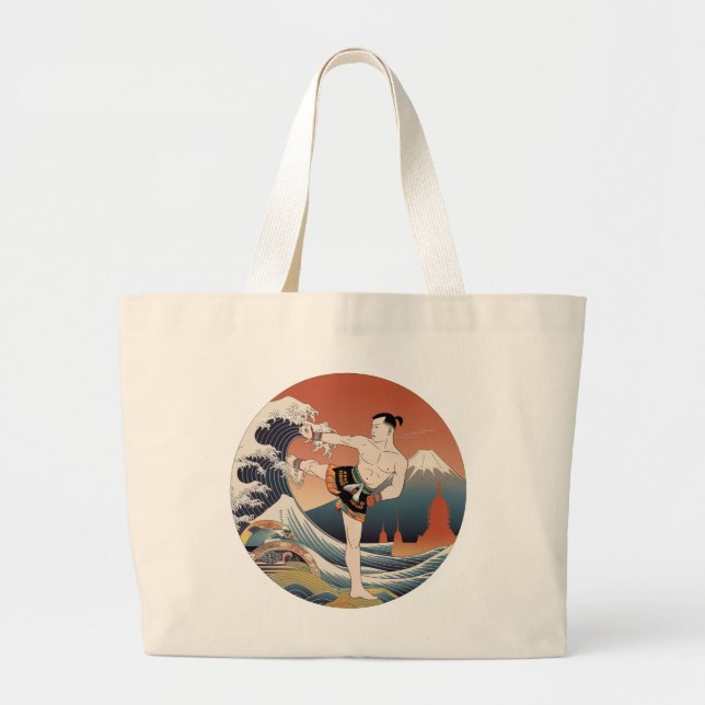 Tote Grande Muay Thai Ukiyo-e Fighter | Bolsa de arte japonesa (Frente)