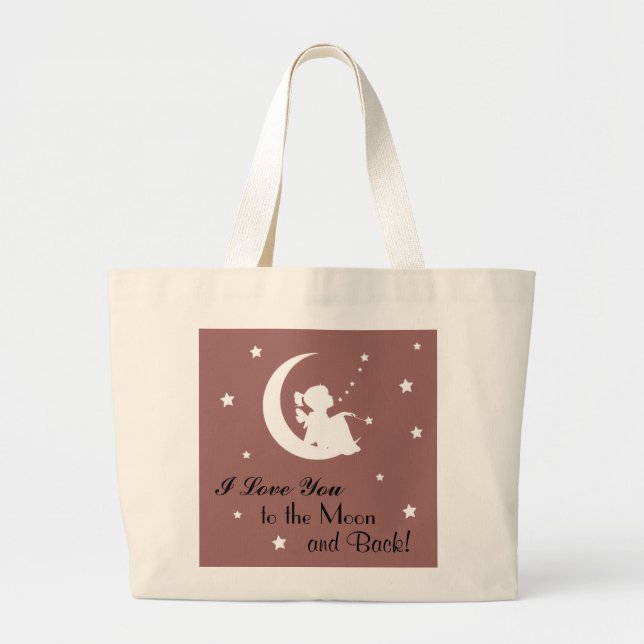 Tote Grande O bolsa com dizer "eu te amo à lua e à parte (Frente)