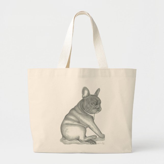 Tote Grande O bolsa do esboço do buldogue francês (Frente)