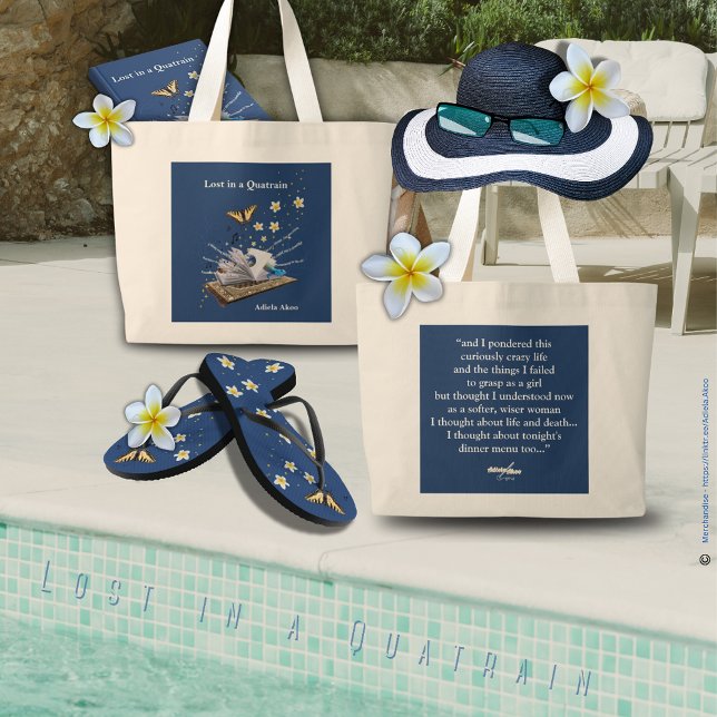 Tote Grande Perdida em um Bolsa Quatrain Jumbo por Adiela Akoo (Lost in a Quatrain Poetry Memoir, Tote & Flip Flops by Adiela Akoo - a gr8t gift combo. GET it now!)