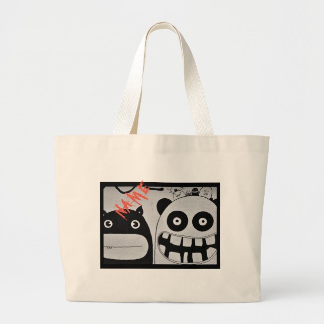 Tote Grande Saco de algodão FELIZ MONSTER BOLSA COM NOME (Frente)