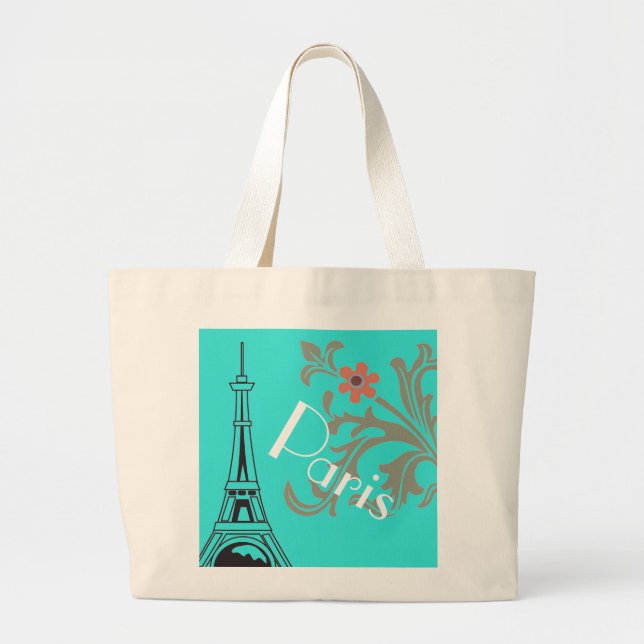 Tote Grande Turquesa Paris Comprado Ou Bolsa de praia (Frente)