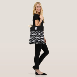 Tote Ikat branco bolsa preto