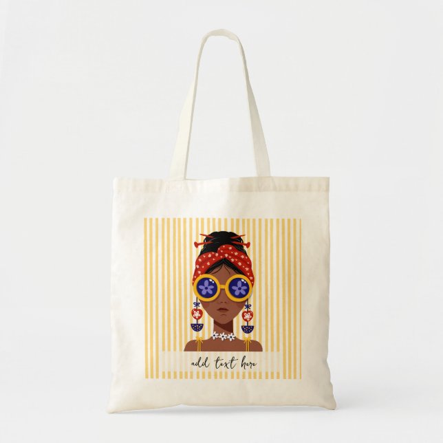 Tote Ilustração de Cabeça de Mulher em Bolsa Amarela de (Frente)