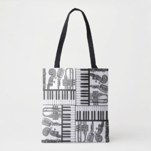 Tote Jazz Musical Instruments Black and White Bolsa