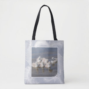 Tote Jovem Cygnet Swans & Feather Blue Bolsa