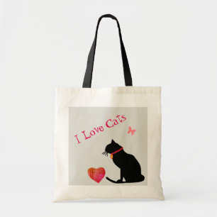 Tote Jumbo I Adoro Gatos Bolsa de Gráfico Vermelho e B