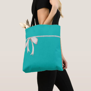 Tote Laço Branco Grande   Bolsa Aqua Tiffany Inspirada