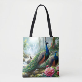 Tote Linda Bolsa Azul Turquesa de Pavão com Flores