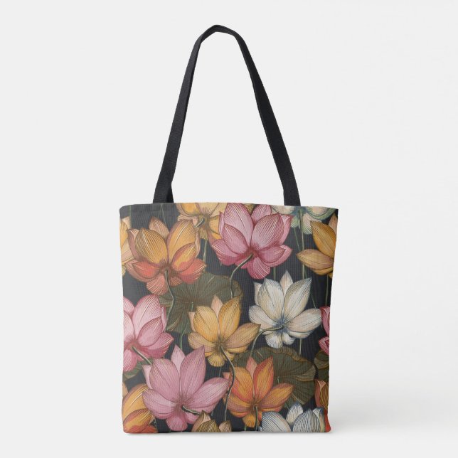 Tote Lírios de água salgada com carvão negro Bolsa (Verso)