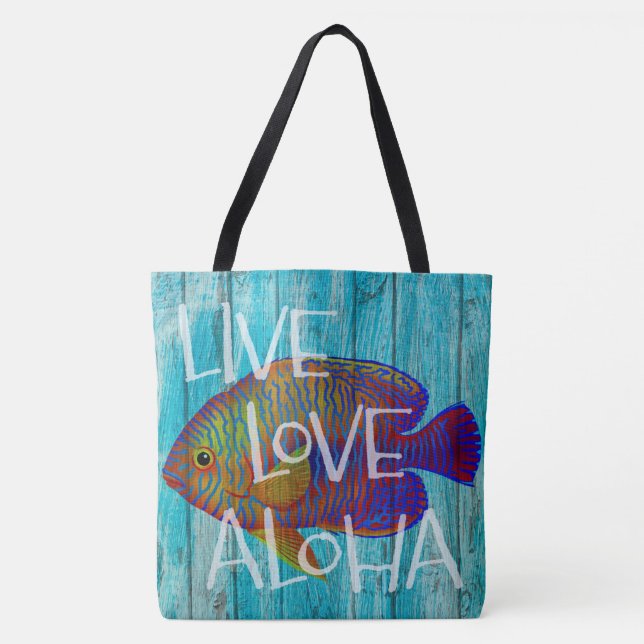 Tote Live Love Aloha Tropical Fish Beach Sinal Bolsa de (Frente)