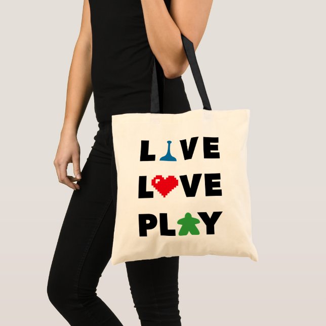 Tote Live, Love, Play Black Text Basic Bolsa (Frente (produto))