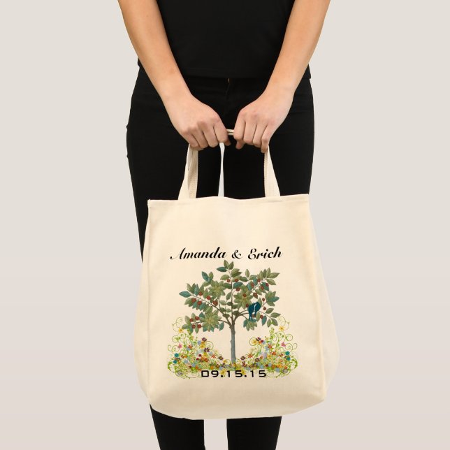 Tote Love Bird Swirl Tree Weding Date Honeymoon Bolsa (Frente (produto))