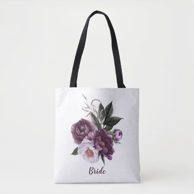 Tote Luscious Dark Purple and Plum Peonies Bride Bolsa (Frente)