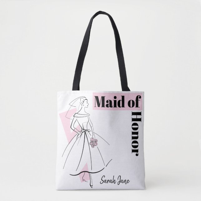 Tote Madrinha de casamento de Nome da bolsa Rosa da Mod (Frente)