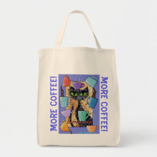 Tote MAIS CAFÉ! a bolsa de compra caffeinated do gato