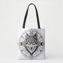 Mandalas de Lobo Místico Fases da Lua Bolsa Boho