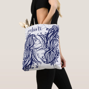 Tote Marinho Gemini Zodiac e Bolsa Gráfico Monocromátic