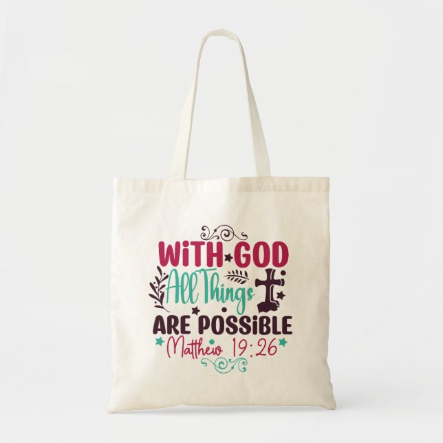 Tote Mateus 19:26 Bolsa de Escritura (Frente)