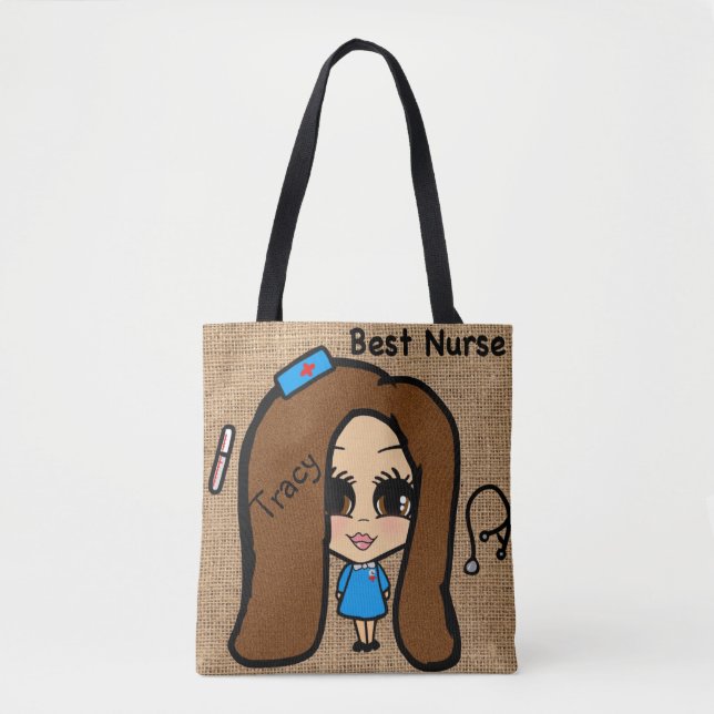 Tote Melhor Bolsa de Enfermeira - Caricatura Personaliz (Frente)