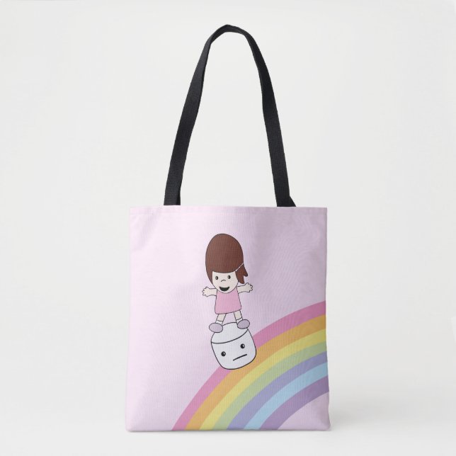 Tote Menina bonito de Kawaii no bolsa do Marshmallow de (Frente)