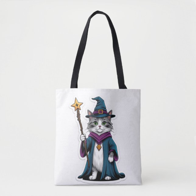 Tote Mini bruxo gato com cajado mágico (Frente)